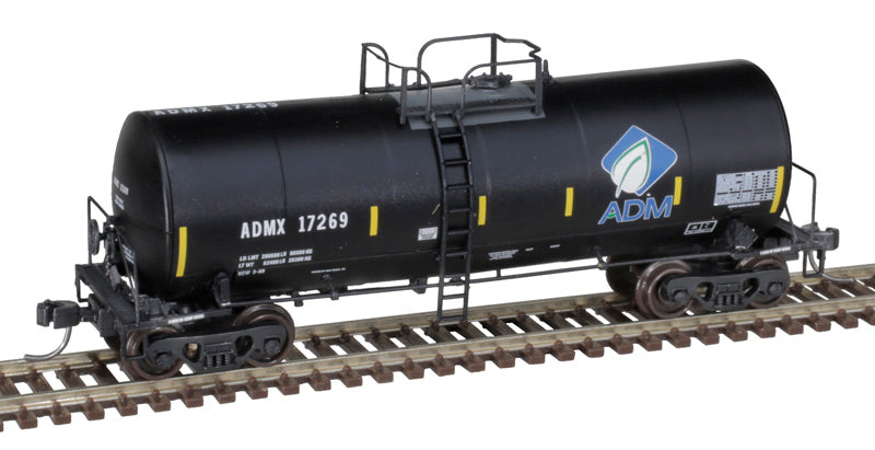 Atlas 50006454 Trinity 17,600-Gallon Corn Syrup Tank Car - ADM #17283 (black, white, blue, green, Leaf Logo, Conspicuity Stripes) N Scale