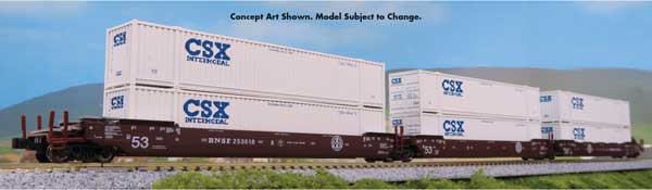 KATO 1066186 Gunderson MAXI-IV 3-Unit Container Well Car w/53' Containers - BNSF Railway #253806 (Boxcar Red, Circle/Cross Logo, CSX Containers) N Scale