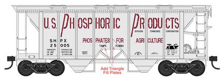 Bowser 42774 70-Ton 2-Bay Covered Hopper - US Phosphoric Products #25005 (gray, red, Built 6-40) HO Scale