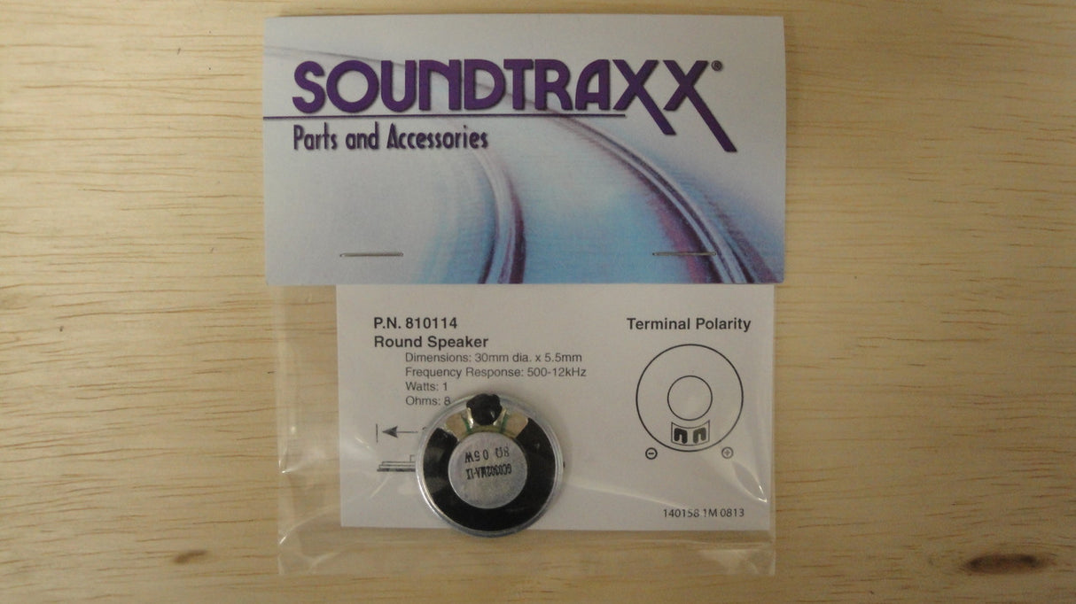 810114 Soundtraxx /  30mm Round, 8 Ohm Speaker SPEA (SCALE=ALL) Part # = 678-810114