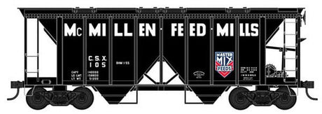 Bowser 42760 70-Ton 2-Bay Covered Hopper - McMillen Feed Mills #105 (black, white, red, Built 8-51 Repack 2-57) HO Scale