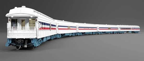 Broadway Limited 9712 Heavyweight 5-Car Combine, 3 P70 Coach, Business Car Set - American Freedom Train (1947 Scheme, white, red, blue, gold) HO Scale