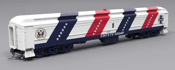 Broadway Limited 9937 Heavyweight Railroad Instruction - Exhibit Car - Ready to Run -- Santa Fe #5005 (Exhibit Car, Bicentennial, white, blue, red) HO Scale