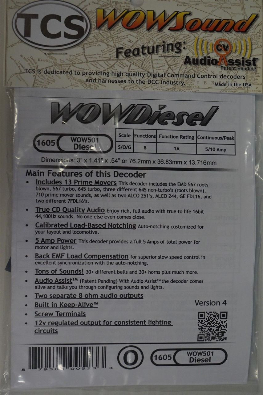 1605 Train Control Systems / WOW501 Sound, 5-Amp, Diesel Locomotive Dec (SCALE=HO) Part # 745-1605
