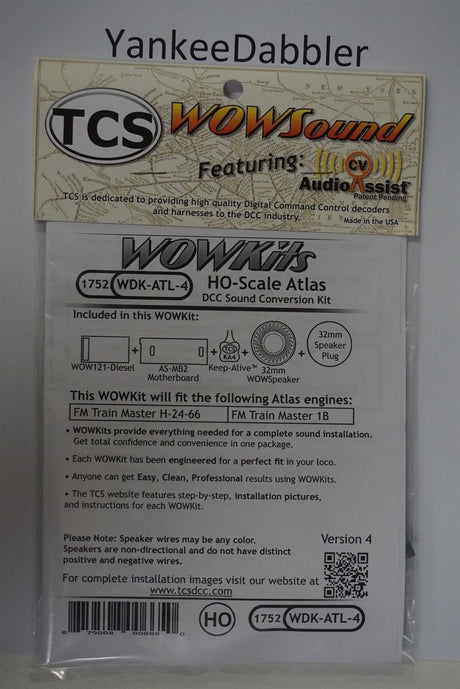 1752 TCS TRAIN CONTROL SYSTEM /  ATLAS {WOW WDK-ATL-4}- DIESEL Version 4 CONVERSION KIT - HO Scale  YANKEEDABBLER PART # 745-1752