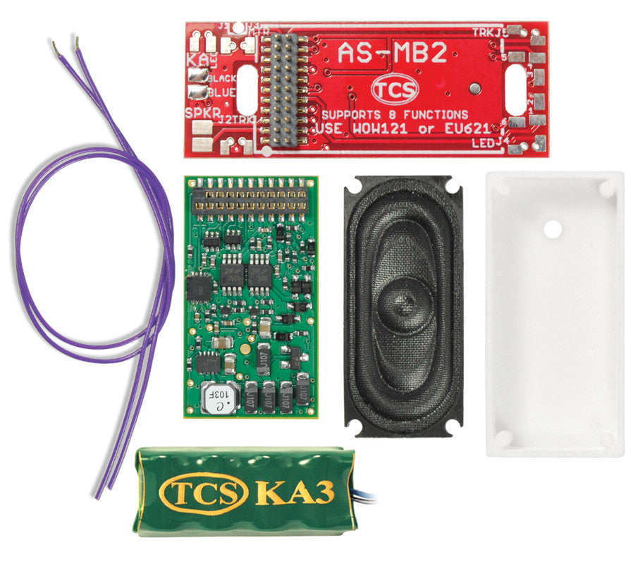 1784   NEW WOWKit
Included in this WOWKit:
1x WOW121-Diesel Decoder
1x AS-MB2-NC WOWMotherboard
1x KA3 Keep-Alive™
1x 35mm x 16mm WOWSpeaker (with speaker wires)
1x UNIV-SH1-C Speaker Housing
This kit fits the following Bachmann HO-Scale Locomotives:
EMD SD-45 Early
NOTE: This product includes all of the electronic components required for a complete installation.
A Soldering Iron, Solder, and Tape (for mounting) are required and NOT included.