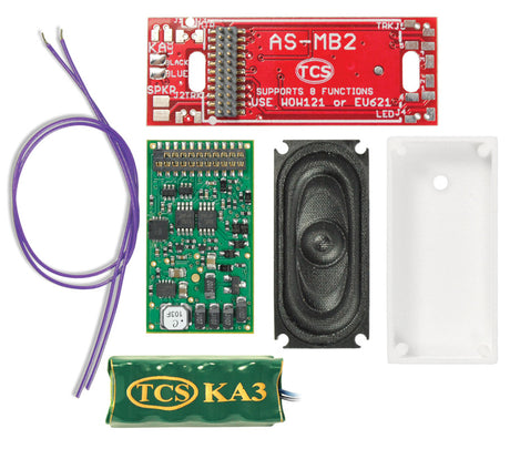 1784   NEW WOWKit
Included in this WOWKit:
1x WOW121-Diesel Decoder
1x AS-MB2-NC WOWMotherboard
1x KA3 Keep-Alive™
1x 35mm x 16mm WOWSpeaker (with speaker wires)
1x UNIV-SH1-C Speaker Housing
This kit fits the following Bachmann HO-Scale Locomotives:
EMD SD-45 Early
NOTE: This product includes all of the electronic components required for a complete installation.
A Soldering Iron, Solder, and Tape (for mounting) are required and NOT included.