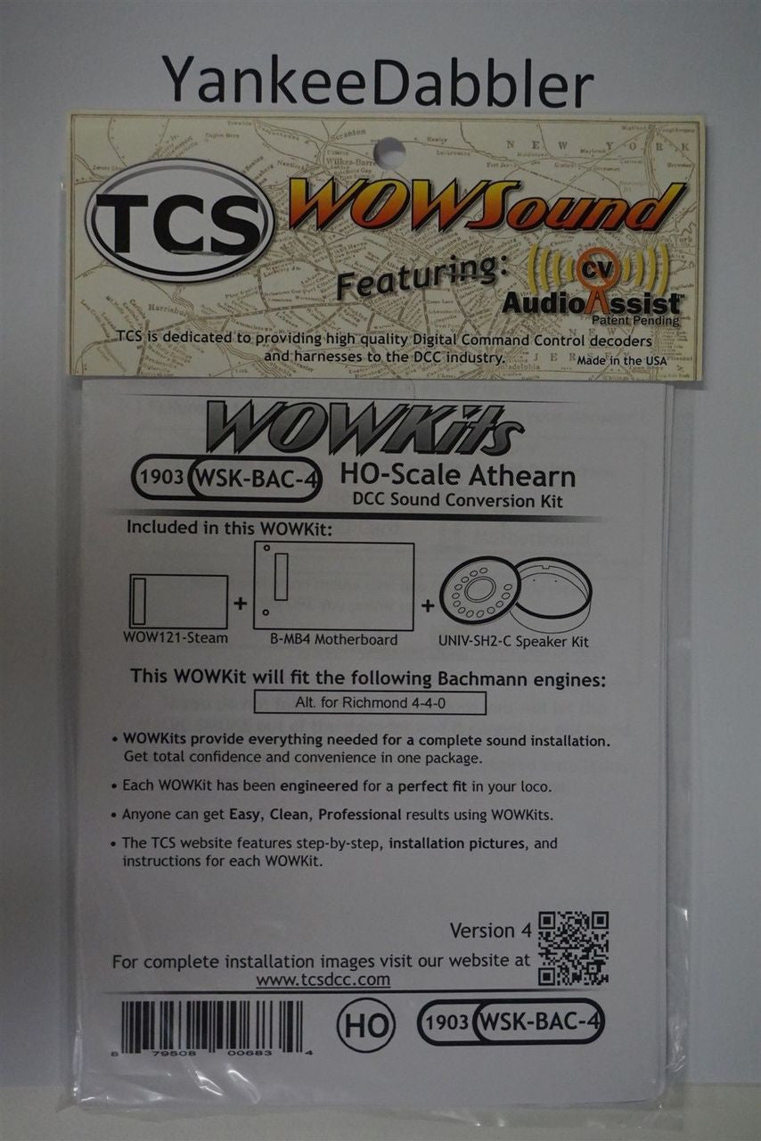 1903 TRAIN CONTOL SYSTEMS (TCS) Bachmann WSK-BAC-4 WOW STEAM Version 4 CONVERSION KIT - HO Scale  YankeeDabbler Part # 745-1903