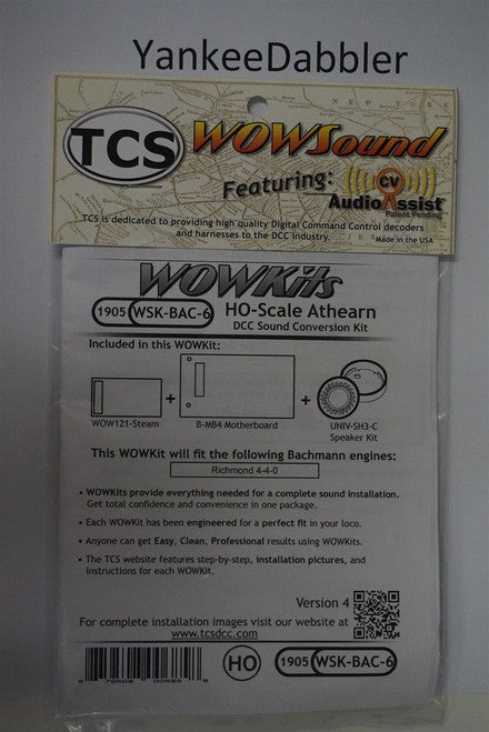 1905 TRAIN CONTOL SYSTEMS (TCS) Bachmann WSK-BAC-6 WOW STEAM Version 4 CONVERSION KIT - HO Scale  YankeeDabbler Part # 745-1905