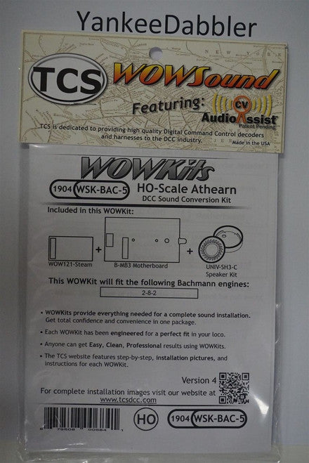 1904 TRAIN CONTOL SYSTEMS (TCS) Bachmann WSK-BAC-5 WOW STEAM Version 4 CONVERSION KIT - HO Scale  YankeeDabbler Part # 745-1904