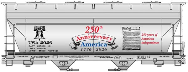 Accurail 22026 ACF 2-Bay Covered Hopper - Kit -- America 250 USA #2026 (gray, red, blue, black) HO Scale