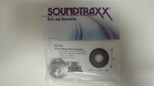 810130 Soundtraxx /  27mm Round x 14.3mm D, 8 Ohm Mega Bass (SCALE=ALL;SCALE=HO;SCALE=Z;SCALE=N;SCALE=O;SCALE=G) Part # = 678-810130