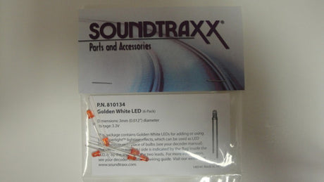 810134 Soundtraxx /  3mm LED 6-Pack, Golden White, (SCALE=ALL) Part # = 678-810134