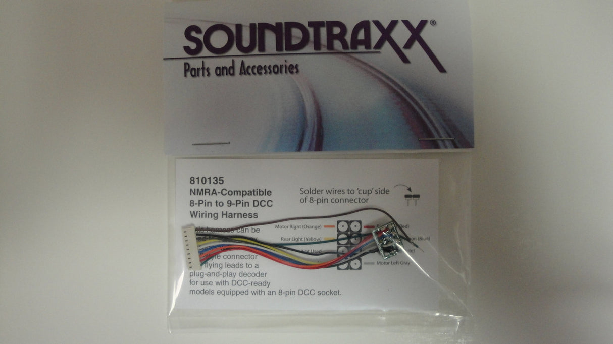 810135 Soundtraxx /  9-Pin JST to NMRA 8-Pin Wiring (SCALE=ALL) Part # = 678-810135
