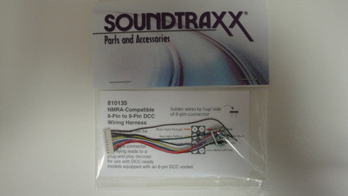 810135 Soundtraxx /  9-Pin JST to NMRA 8-Pin Wiring (SCALE=ALL) Part # = 678-810135