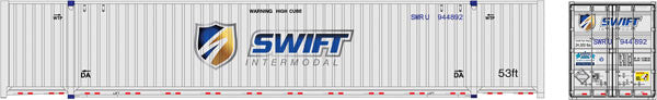 ATLAS 50005957 53' Jindo-CIMC Corrugated Container 3-Pack Swift Set 2 944856, 944867, 944892 (white, blue, Shield Logo) N Scale