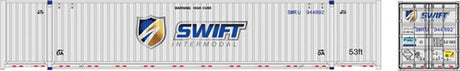ATLAS 50005957 53' Jindo-CIMC Corrugated Container 3-Pack Swift Set 2 944856, 944867, 944892 (white, blue, Shield Logo) N Scale