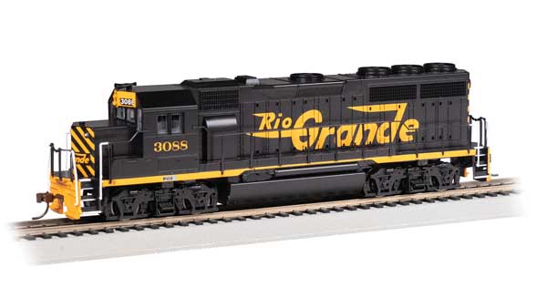 Bachmann 66312 EMD GP40 - Sound and DCC -- Denver & Rio Grande Western #3088 (black, Aspen Gold, Large Flying Grande) HO Scale