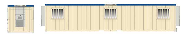 Atlas 70000230 40' Mobile Office Container - Assembled Mobile Mini (tan, blue) HO Scale