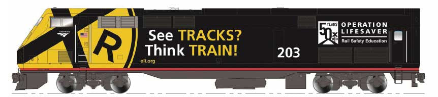 Kato 176-6039DCC GE P42 Genesis DCC Amtrak #203 (Operation Lifesaver 50th Anniversary, black, yellow) N Scale