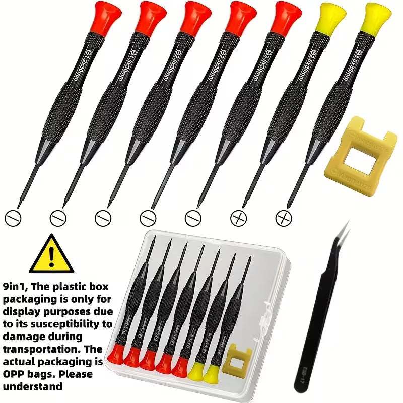 9 Piece Precision Screwdriver Set with Magnetic Repair Tool Kit, TweezersALL Scale