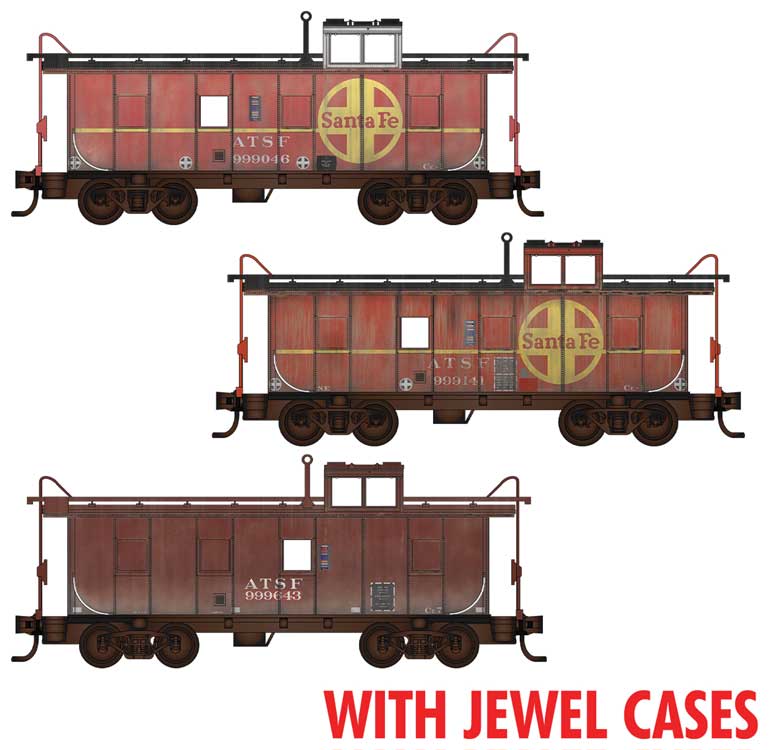 Micro-Trains 983 02 259 36' Riveted-Steel Cupola Caboose 3-Pack - ATSF Santa Fe #999046, 999141 (Weathered, red, yellow) 999643 (Weathered brown) N Scale
