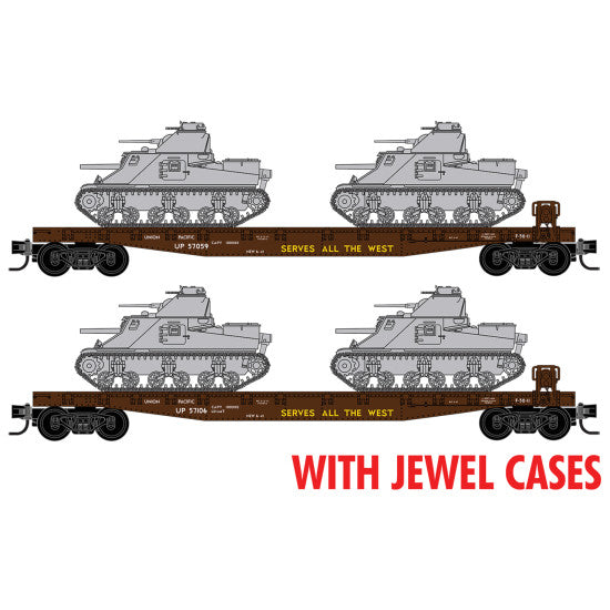 Micro-Trains 983 02 263 50' Flatcars  - Union Pacific Flat Car with M3 Tank Load 2-Pack N Scale