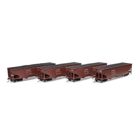 Athearn ATH33078 40' Offset Coal Hopper 4 Car Set with Load, ATSF Santa Fe Set #1 HO Scale