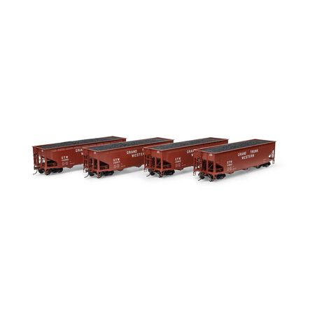 Athearn ATH33088 40' Offset Coal Hopper 4 Car Set with Load, GTW Grand Trunk Western Set #2 HO Scale