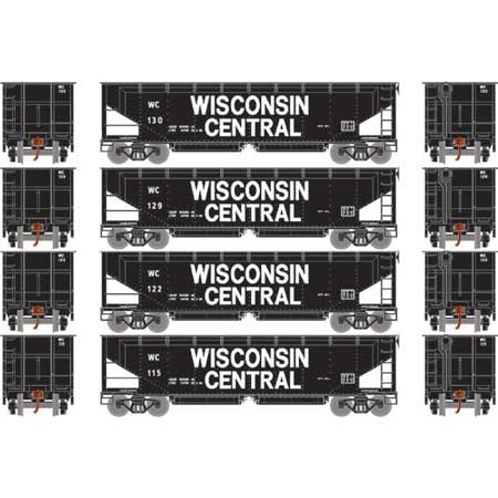 Athearn ATH7077 40' Offset Ballast Hopper w/Load, WC Wisconsin Central Set #1 (4 Pack) HO Scale