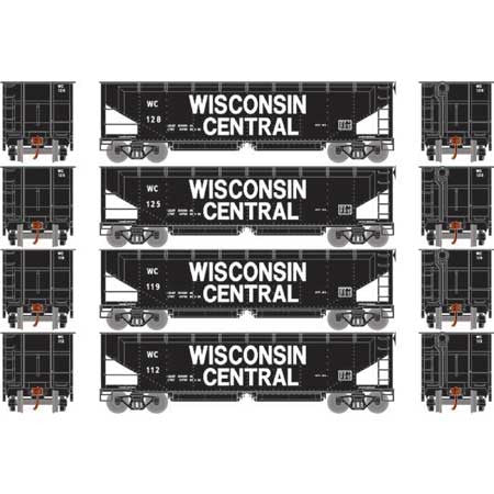 Athearn ATH7078 40' Offset Ballast Hopper w/Load, WC Wisconsin Central Set #2 (4 Pack) HO Scale