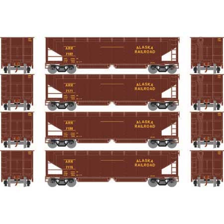 Athearn ATH7081 40' Offset Ballast Hopper w/Load, ARR Alaska Railroad Set #2 (4 Pack) HO Scale