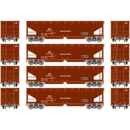 Athearn ATH7084 40' Offset Ballast Hopper w/Load, BN Burlington Northern Set #2 (4 Pack) HO Scale
