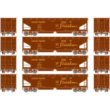 Athearn ATH7086 40' Offset Ballast Hopper w/Load, UP Union Pacific Set #1 (4 Pack) HO Scale