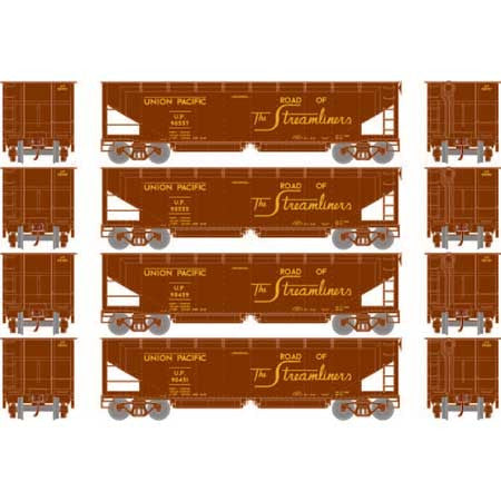 Athearn ATH7087 40' Offset Ballast Hopper w/Load, UP Union Pacific Set #2 (4 Pack) HO Scale