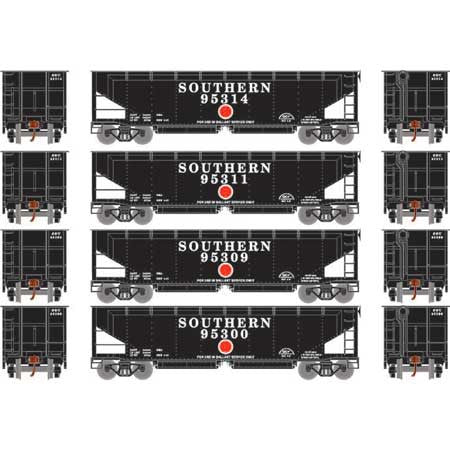 Athearn ATH7090 40' Offset Ballast Hopper w/Load, SOU Southern Set #2 (4 Pack) HO Scale