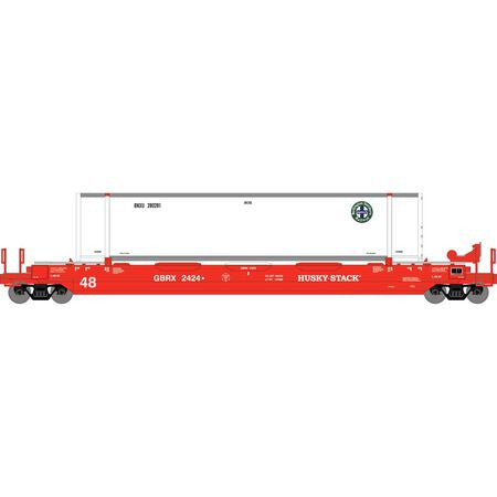 Athearn ATH7439 48' HuskyStack Well Car, GBRX/48' BNSF #2424-280281 with /48' BNSF Container HO Scale