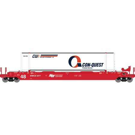 Athearn ATH7440 48' HuskyStack Well Car, NWCX #977 with /48' Conquest Container HO Scale