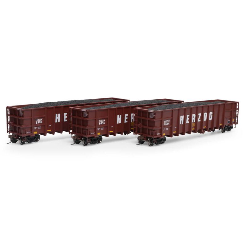 Athearn ATH7478 Thrall High Side Gondola with Load (3 Pack), HZX Herzog Brown Set #3 HO Scale