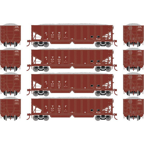 Athearn ATH7634 ATSF Santa Fe Set #1 4 Pack 40' Ribbed 3-Bay Ballast Hopper HO Scale
