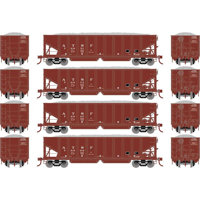 Athearn ATH7635 ATSF Santa Fe Set #2 4 Pack 40' Ribbed 3-Bay Ballast Hopper HO Scale