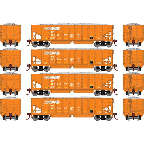Athearn ATH7640 NS Norfolk Southern Set #1 4 Pack 40' Ribbed 3-Bay Ballast Hopper HO Scale