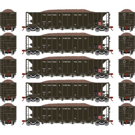 Athearn ATH98497 5 Bay Rapid Discharge Hopper HLMX Colorado & Wyoming Set #1 - 5 Pack HO Scale