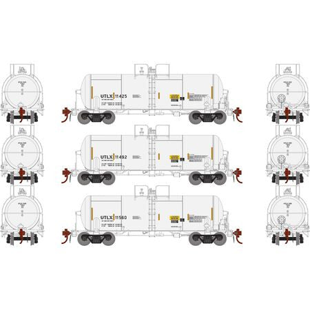 Athearn ATHG25629 13,600-Gal Acid Tank, UTLX/White/Reflectors (3 Pack) HO Scale