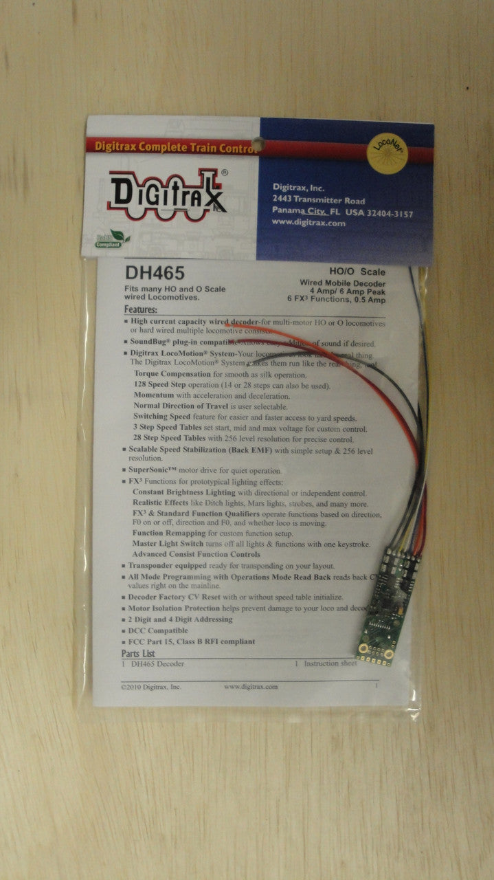 DH465 Digitrax / Motor/Function Decoder  (Scale = ALL)  Part # 245-DH465