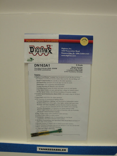 Digitrax DN163A1  Plug N'Play Decoder for Pre-2018 Atlas SD50, SD60, SD60M, and others; N Scale