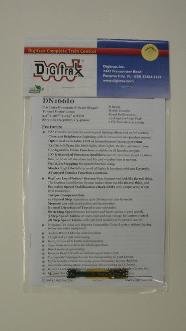 Digitrax DN166I0 Board Replacement DCC Decoder for Intermountain SD40-2W, SD40T-2 and SD45T-2; N Scale