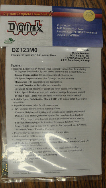 Digitrax DZ123M0 Plug N' Play Decoder for Micro-Trains GP9, GP35 and SD40-2; Z Scale