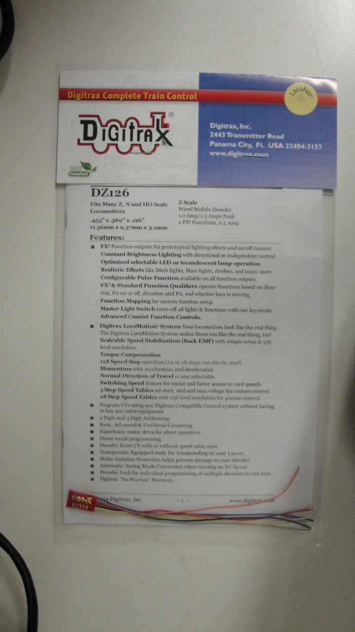 DZ126 Digitrax 2 Function Mobile Decoder; All Scales