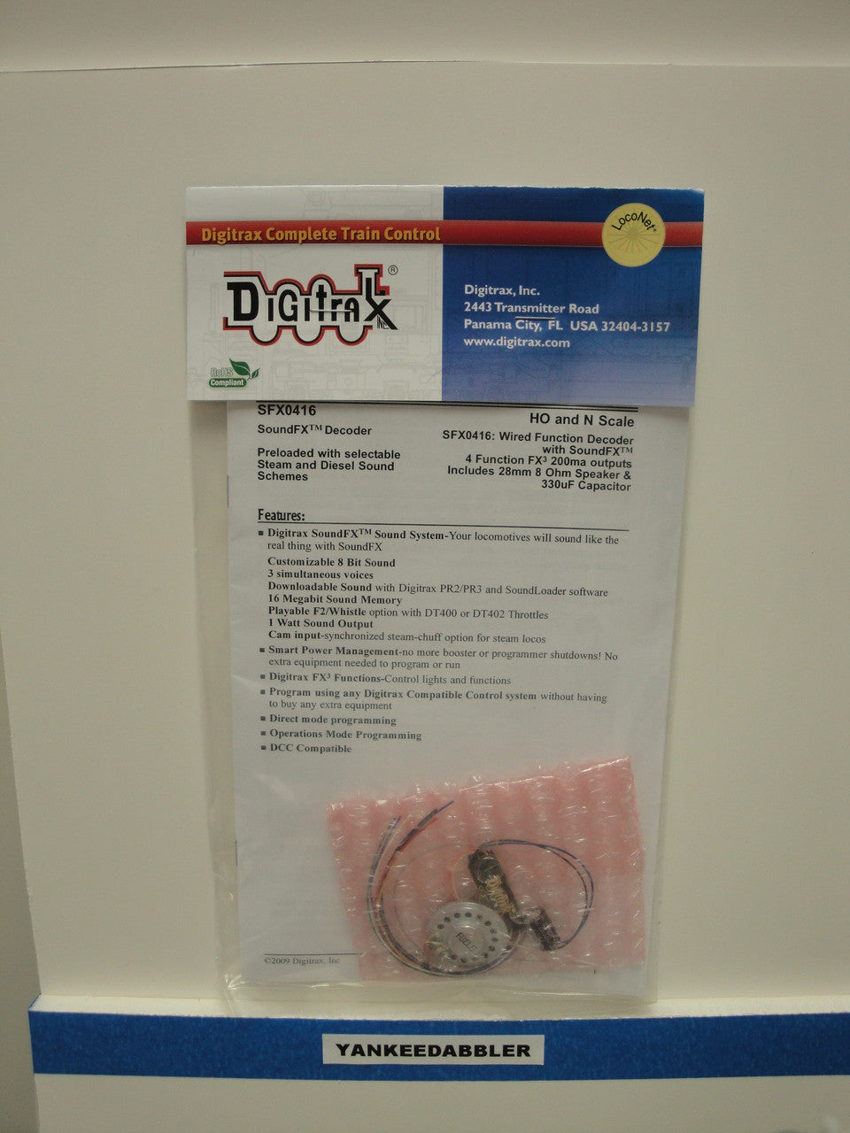 SFX0416 Digitrax Decoder wired sound DCC  (Scale = N)  Part # 245-SFX0416